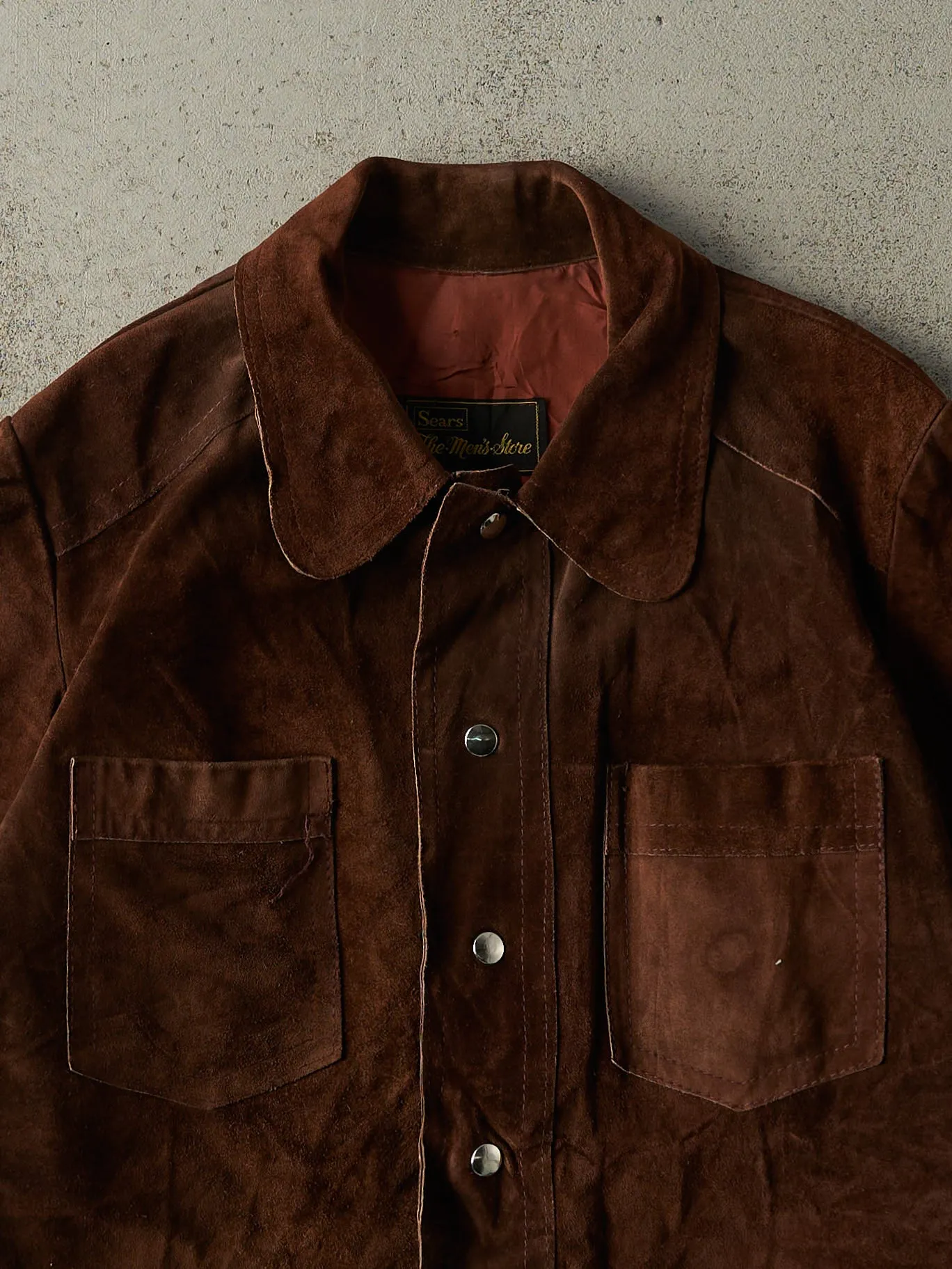 Vintage 70s Brown Suede Button Up Lightweight Jacket (L) sold by Rebalance Vintage product image thumbnail 3