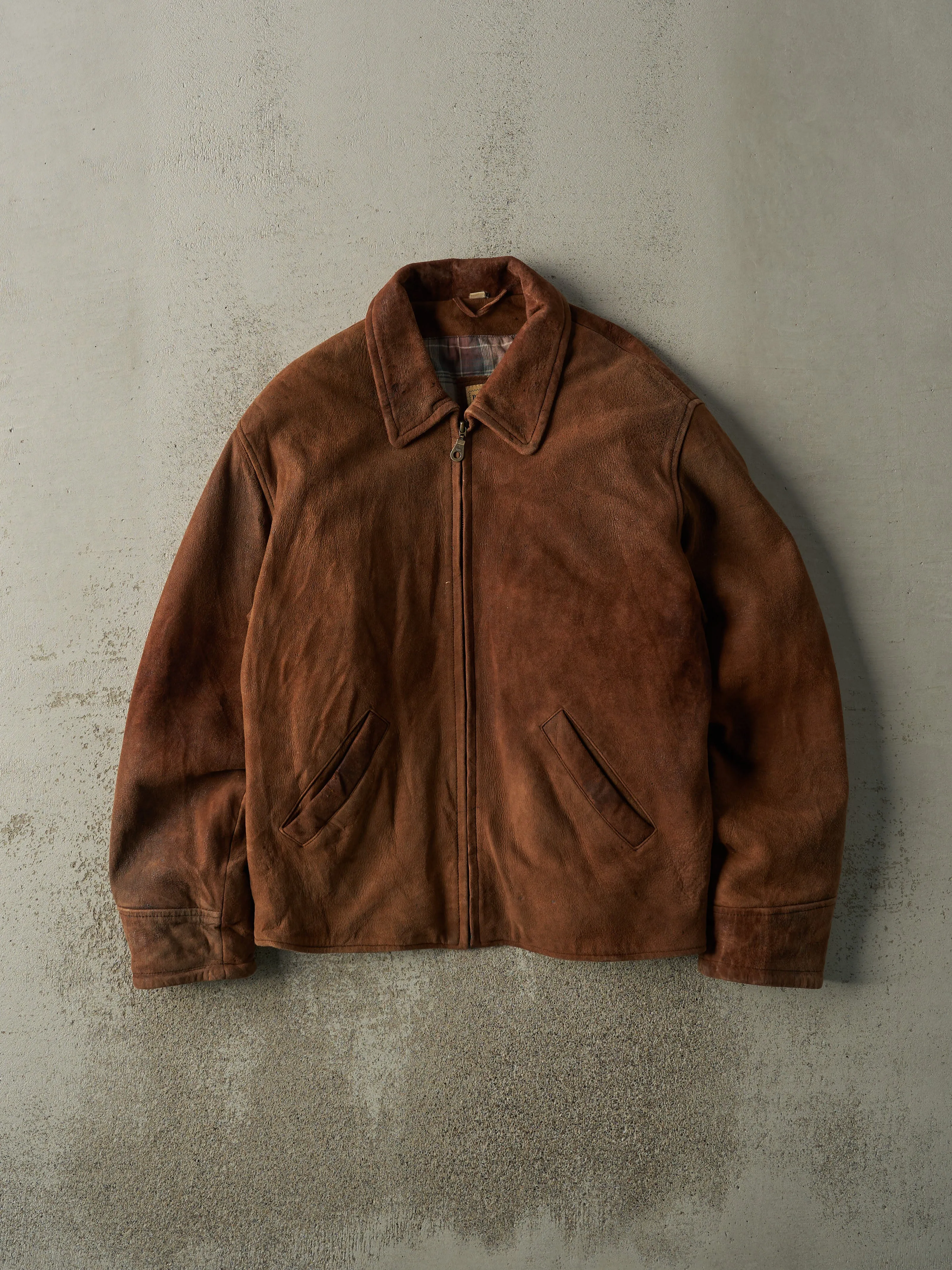 Vintage 80s Brown Patino Road Suede Leather Jacket (L/XL) sold by Rebalance Vintage