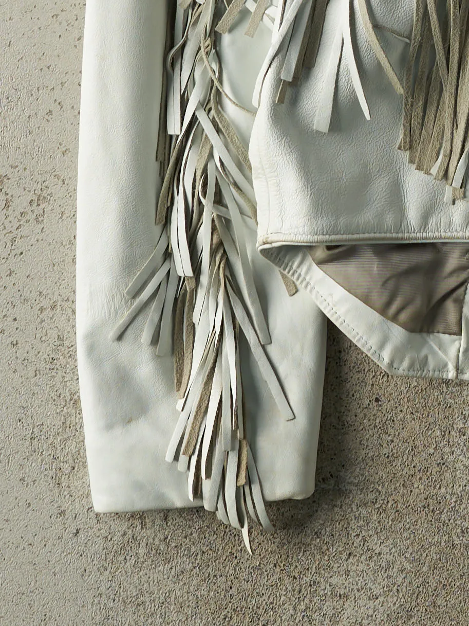 Vintage 80s White Leather Tassel Jacket (XS) sold by Rebalance Vintage product image thumbnail 5