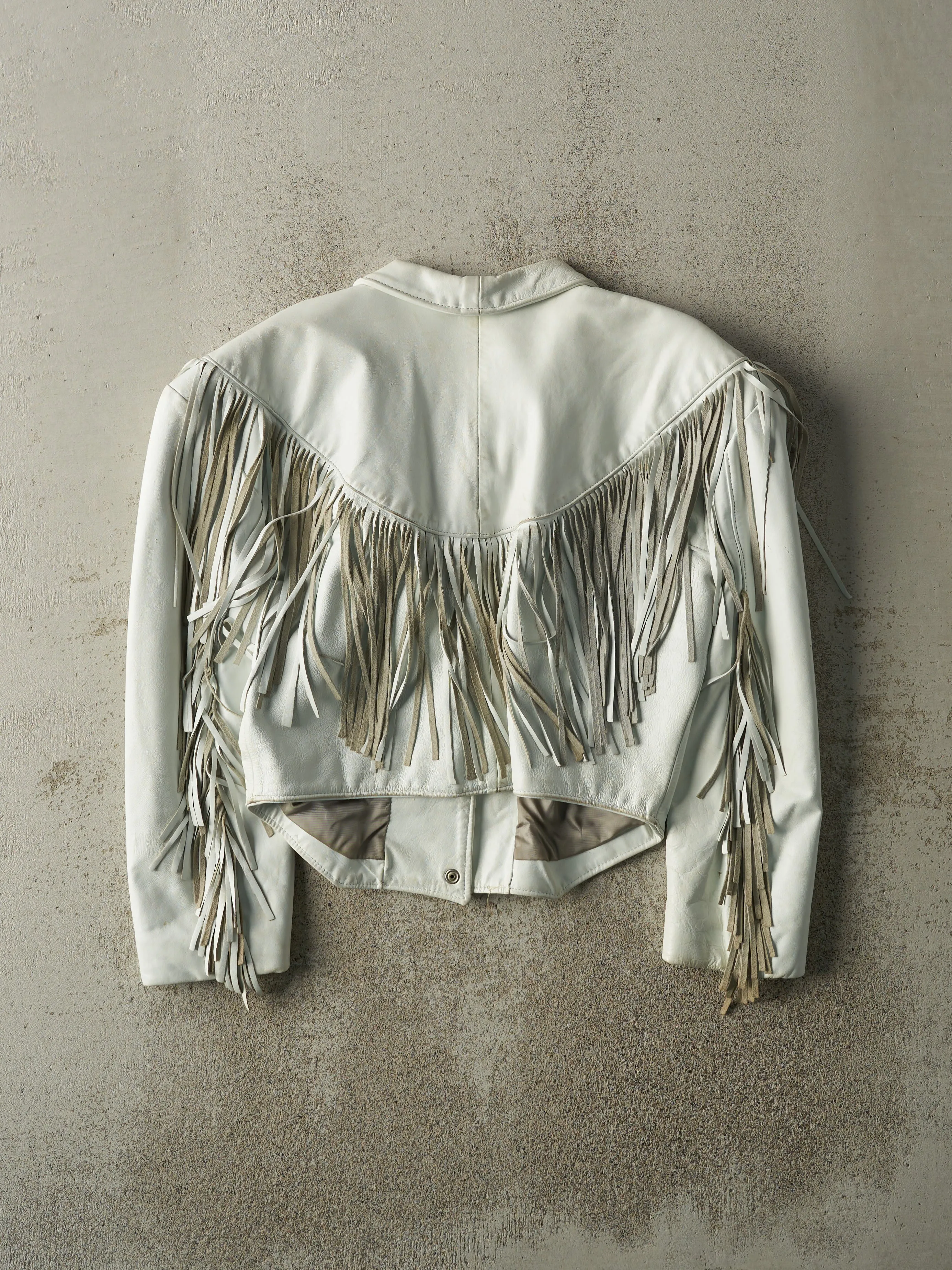 Vintage 80s White Leather Tassel Jacket (XS) sold by Rebalance Vintage product image thumbnail 2
