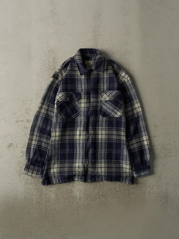 Vintage 90s Navy Blue Zip Up Flannel Long Sleeve (S/M) sold by Rebalance Vintage