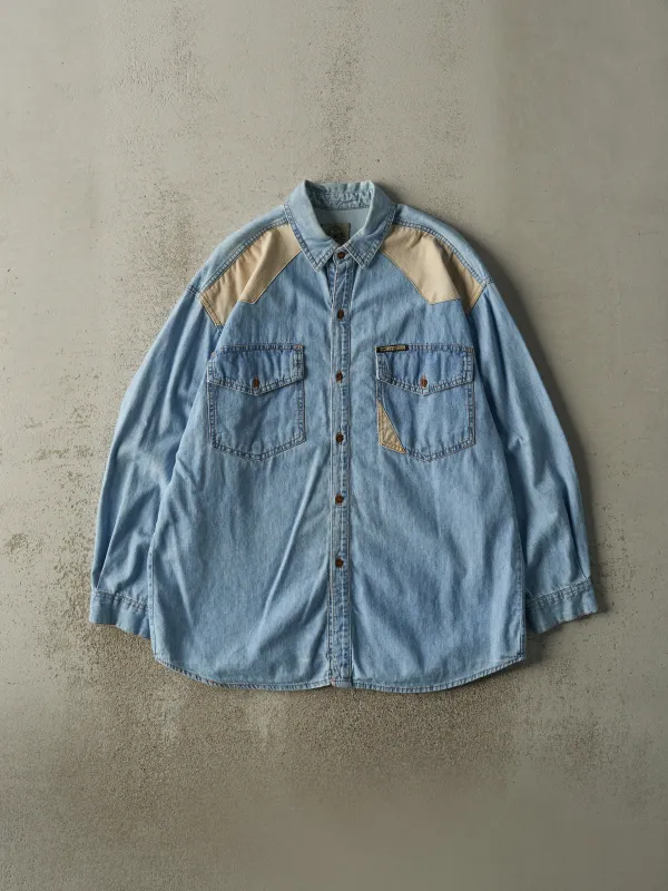Vintage 90s Light Wash Hollywood Jeans Denim Button Up (XL/XXL) sold by Rebalance Vintage