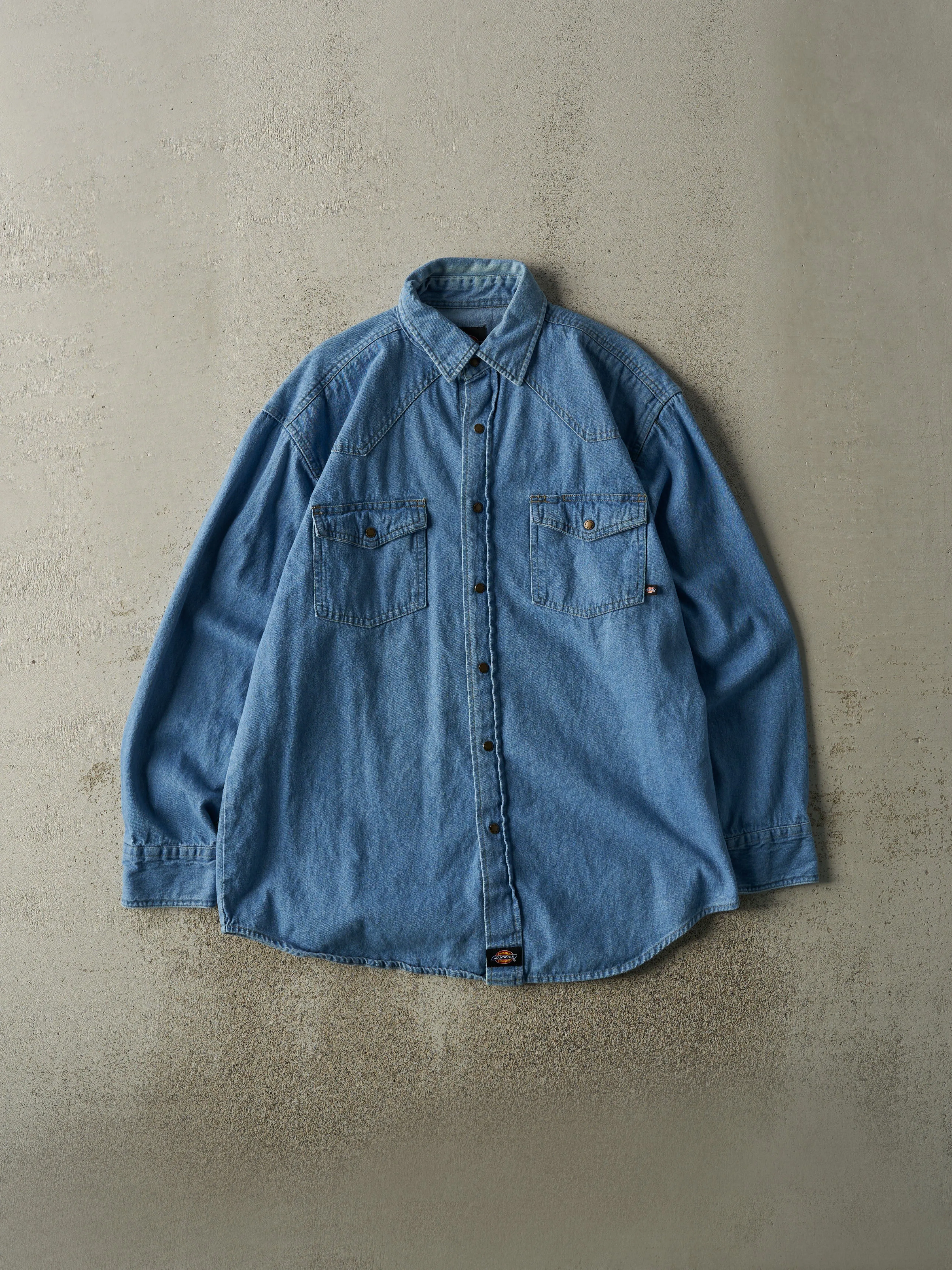 Vintage 90s Mid Wash Dickies Western Denim Button Up (L/XL) sold by Rebalance Vintage