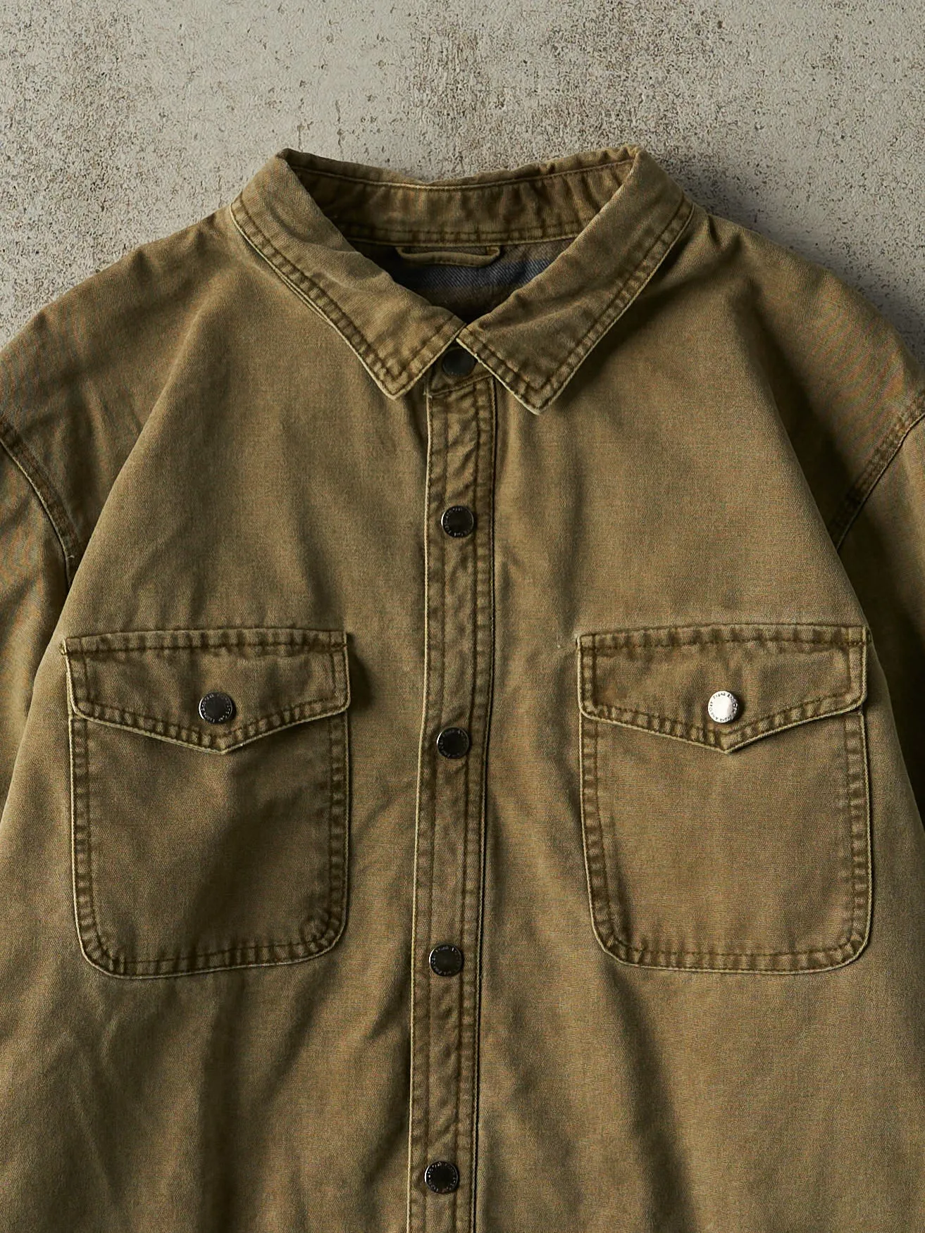 Vintage Y2K Washed Green Flannel Lined Button Up (L/XL) sold by Rebalance Vintage product image thumbnail 2