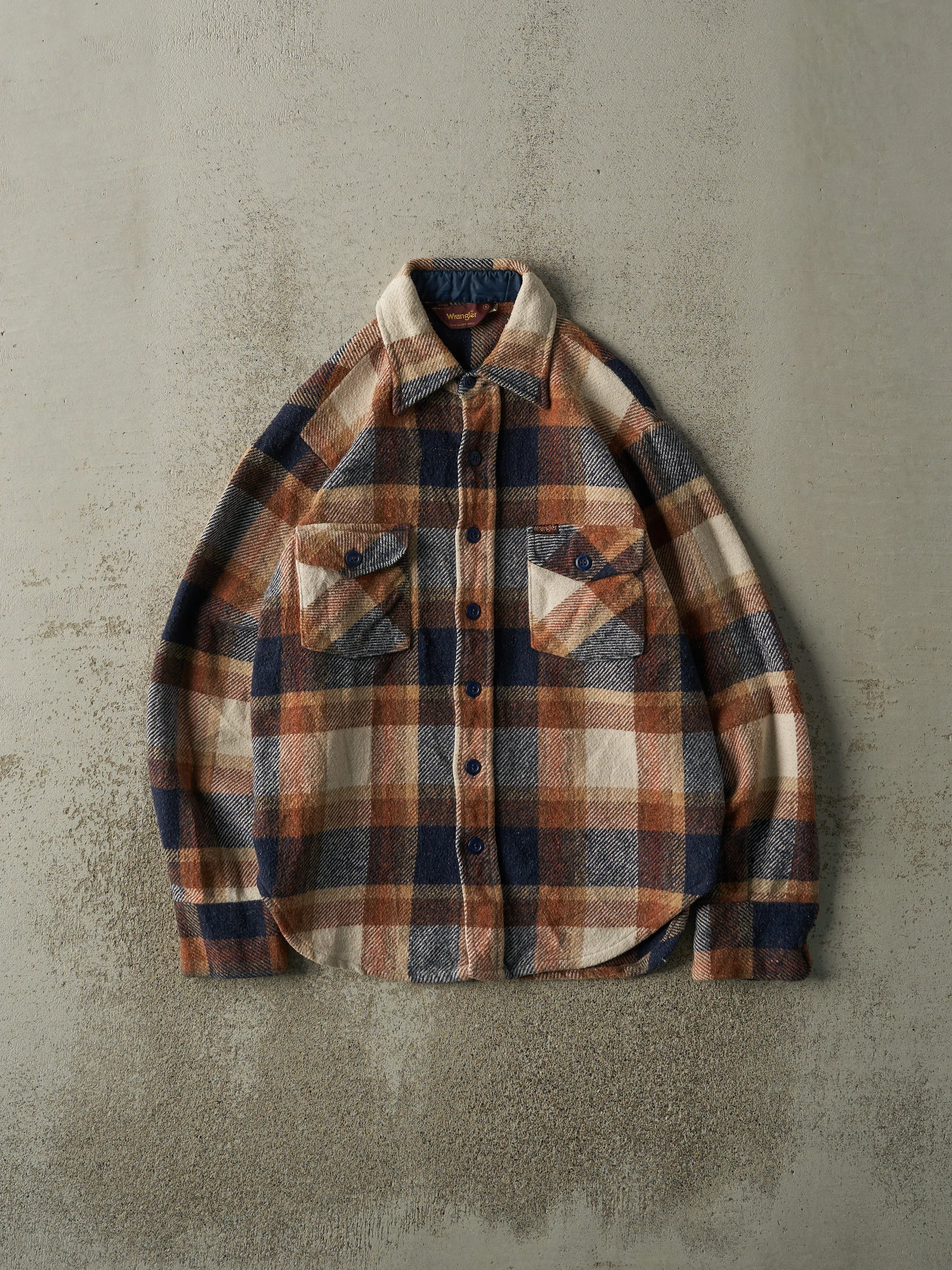 Vintage 80s Brown & Navy Wrangler Flannel Button Up (S/M) sold by Rebalance Vintage