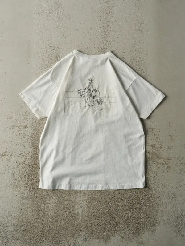 Vintage 01' White Horseback Riding Single Stitch Tee (M/L) sold by Rebalance Vintage