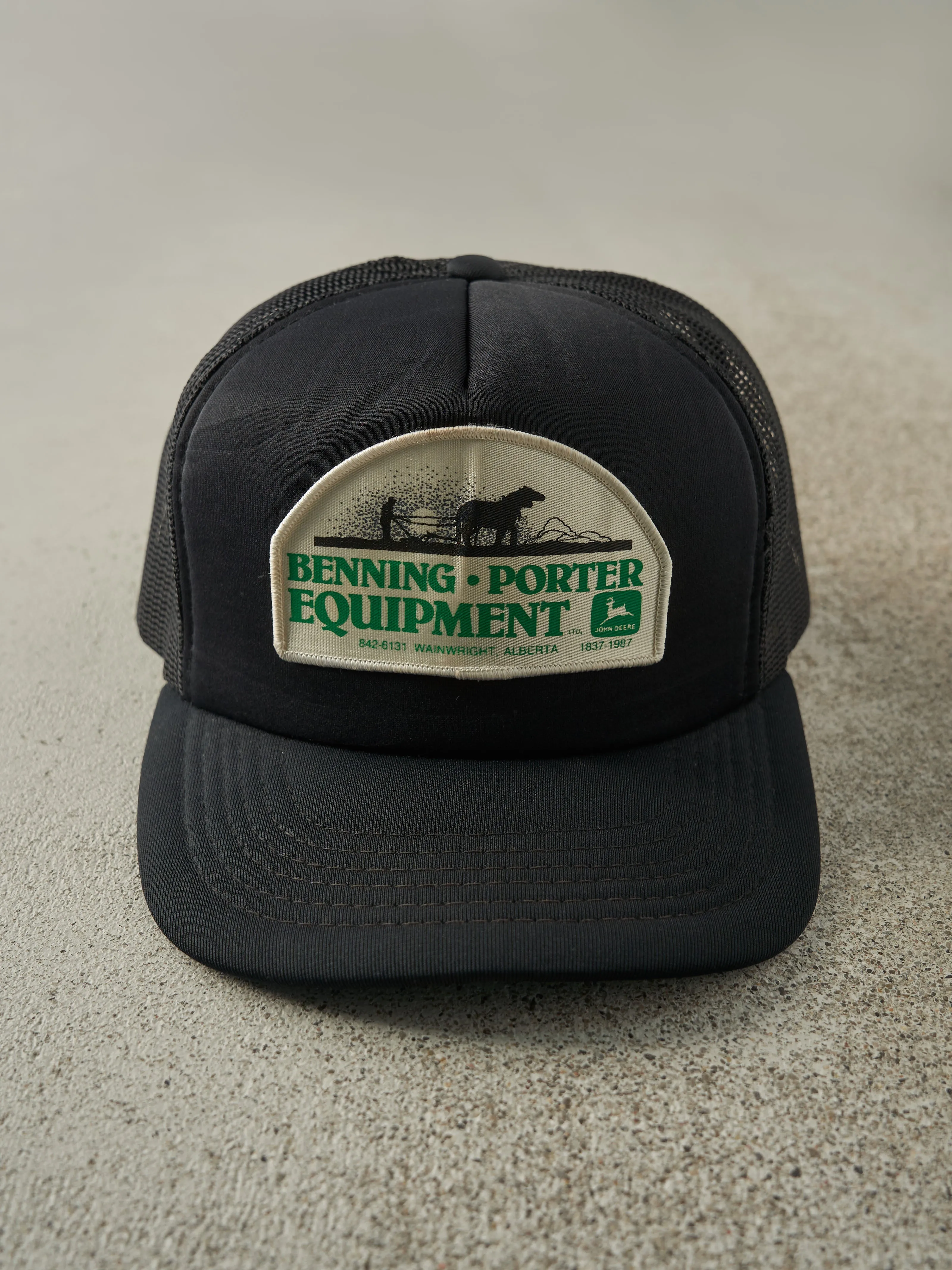 Vintage 87' Black John Deere Benning Porter Equipment Foam Trucker Hat sold by Rebalance Vintage