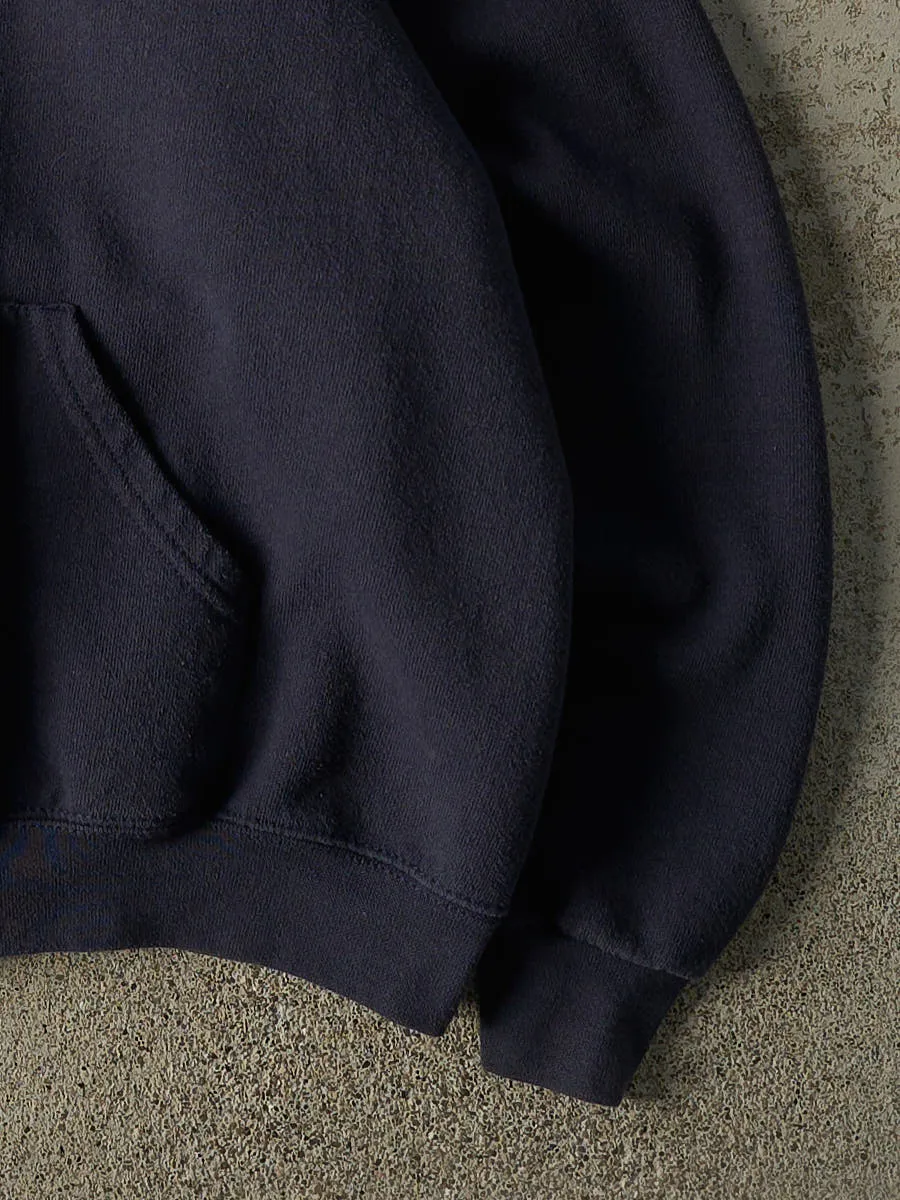 Vintage 90s Navy Blue Blank Hoodie (S/M) sold by Rebalance Vintage product image thumbnail 3