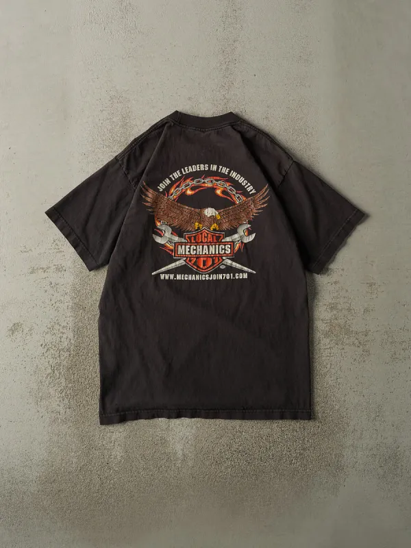 Vintage 90s Faded Black Mechanics Union Harley Davidson Flip Pocket Tee (M/L) made by Rebalance Vintage
