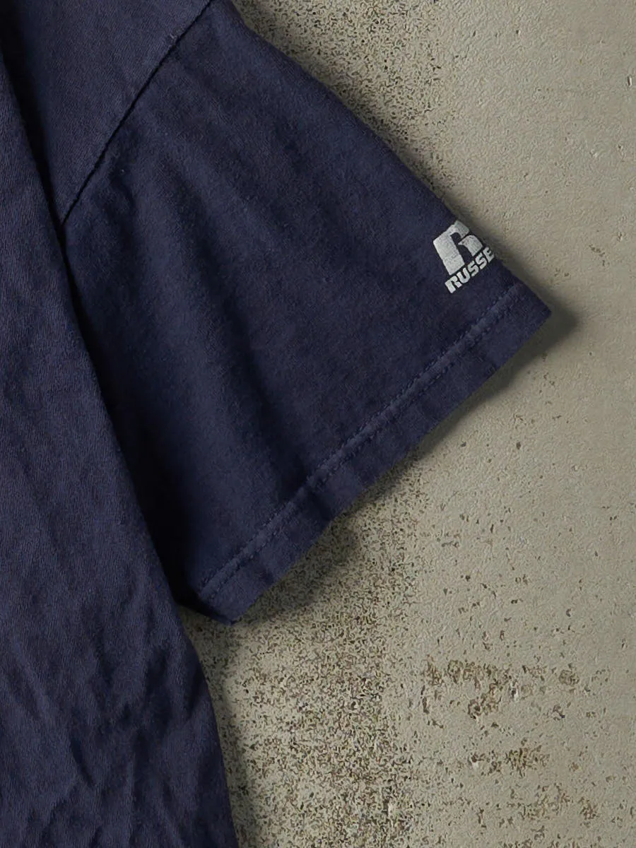 Vintage Y2K Navy Blue Russell Athletic Blank Tee (S/M) sold by Rebalance Vintage product image thumbnail 3