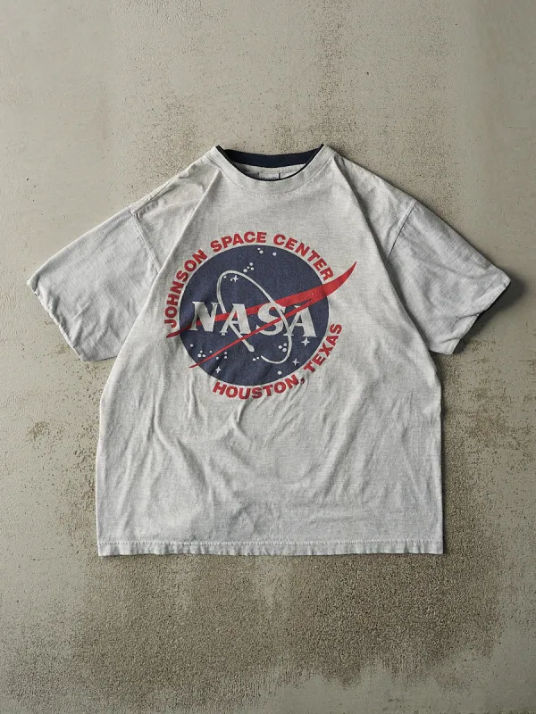 Vintage 90s Heather Grey Nasa Space Center Double Neck Tee (L/XL) sold by Rebalance Vintage