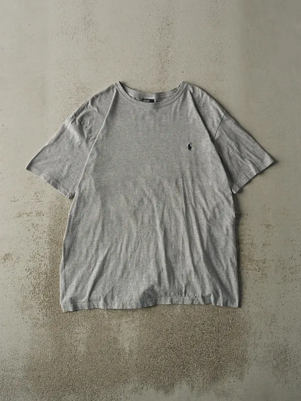 Vintage Y2K Grey Polo Ralph Lauren Logo Tee (L/XL) sold by Rebalance Vintage