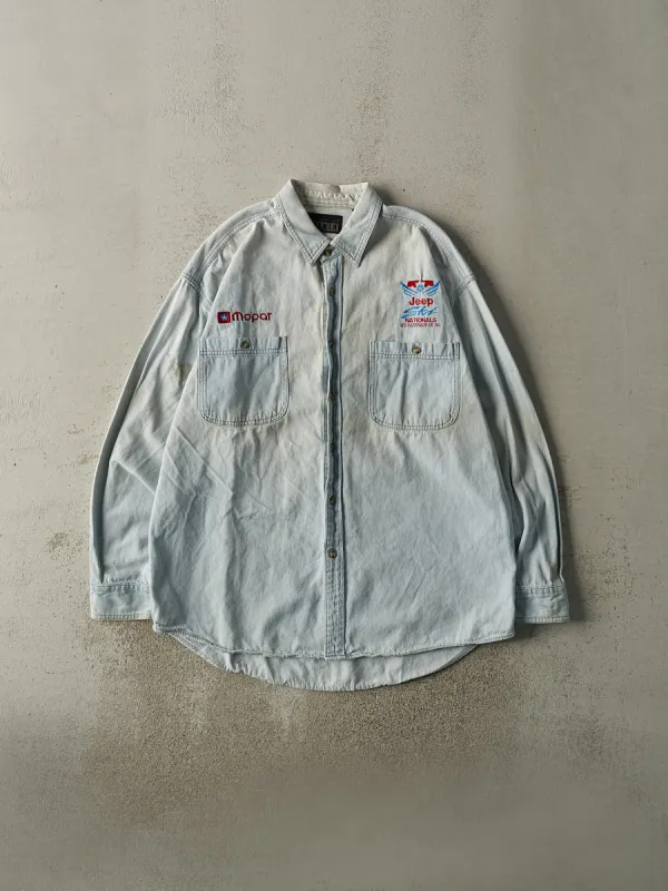 Vintage 90s Light Wash Embroidered Jeep x Mopar Button Up (XXL) sold by Rebalance Vintage
