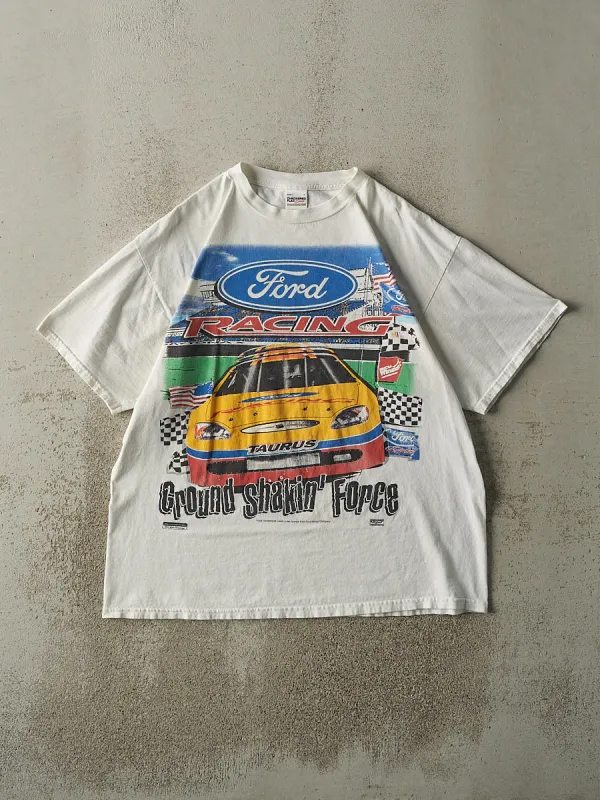 Vintage Y2K White Ford Racing Nascar Tee (L/XL) sold by Rebalance Vintage