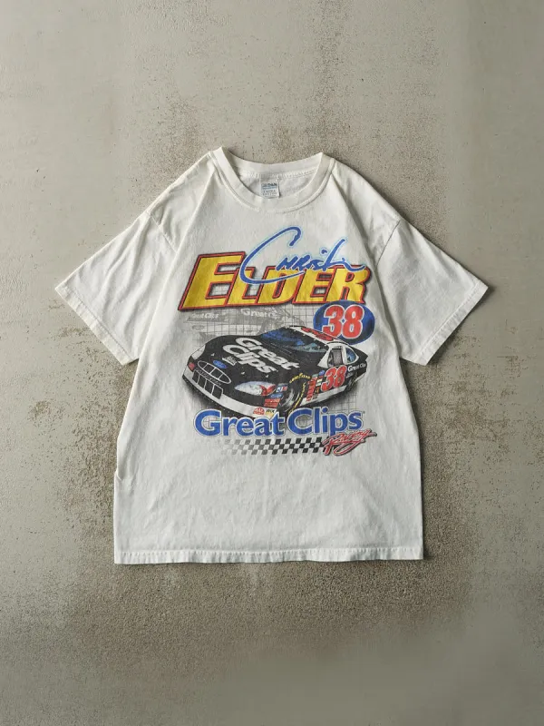Vintage Y2K White Christian Elder Nascar Racing Tee (L) made by Rebalance Vintage