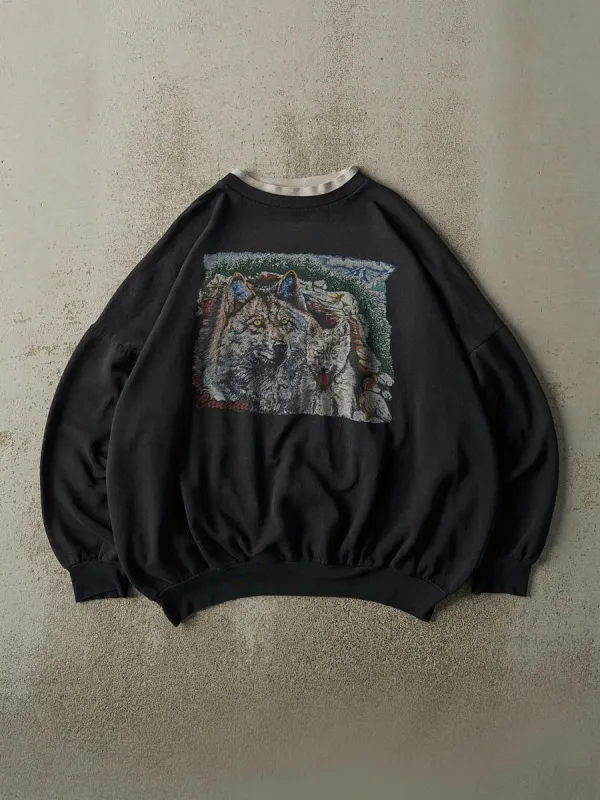 Vintage 80s Faded Black Wolf Canada Boxy Crewneck (L/XL) sold by Rebalance Vintage