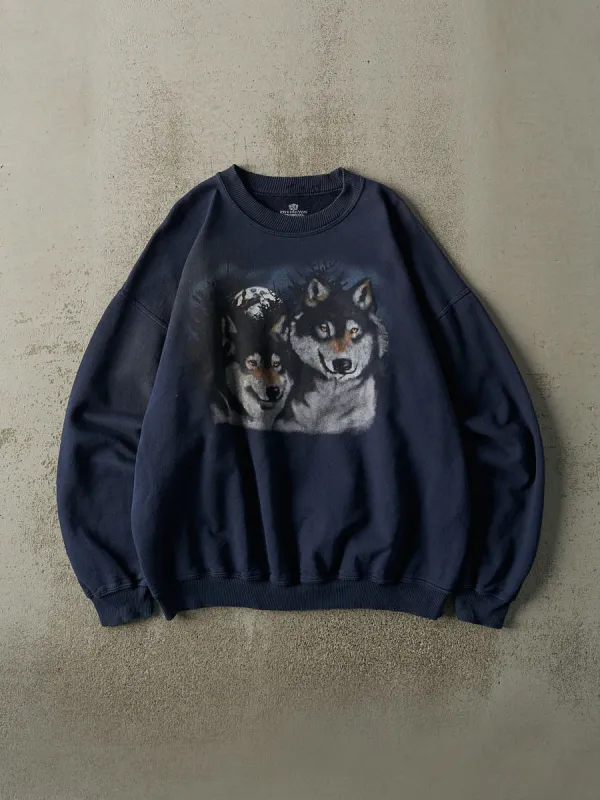 Vintage Y2K Navy Blue Wolf Crewneck (L/XL) sold by Rebalance Vintage