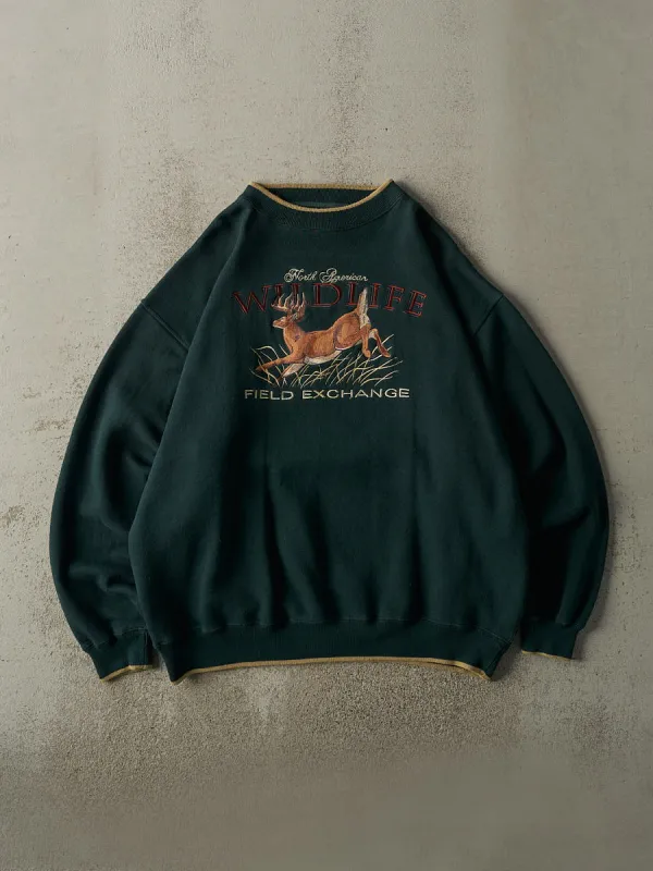 Vintage 90s Forest Green Wild Life Field Exchange Embroidered Crewneck (XL/XXL) sold by Rebalance Vintage