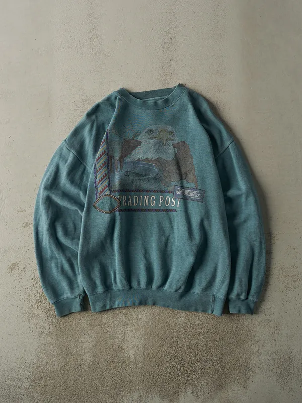 Vintage 90s Teal Trading Post Eagle Crewneck (L/XL) sold by Rebalance Vintage