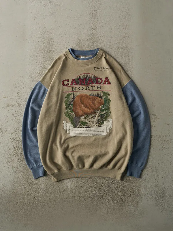 Vintage 90s Beige & Blue Canada North Beaver Crewneck (M/L) sold by Rebalance Vintage