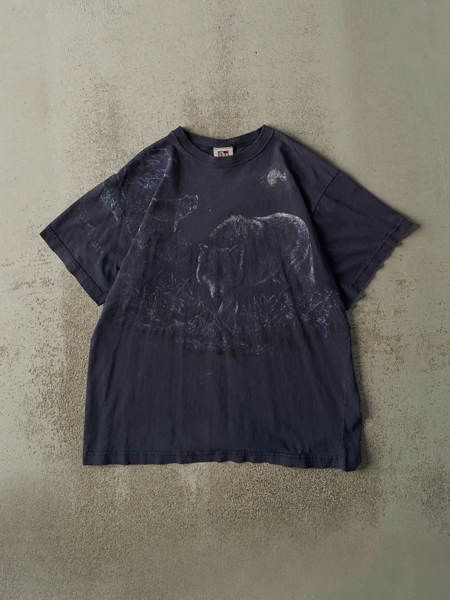 Vintage 90s Faded Navy Blue Wolf Tee (L/XL) sold by Rebalance Vintage