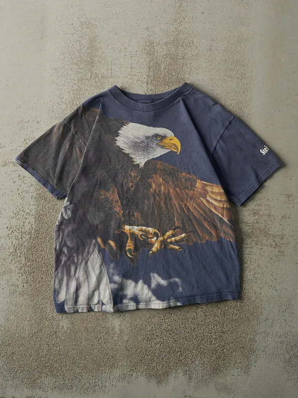 Vintage 90s Navy Blue Eagle All Over Print Tee (S/M) sold by Rebalance Vintage