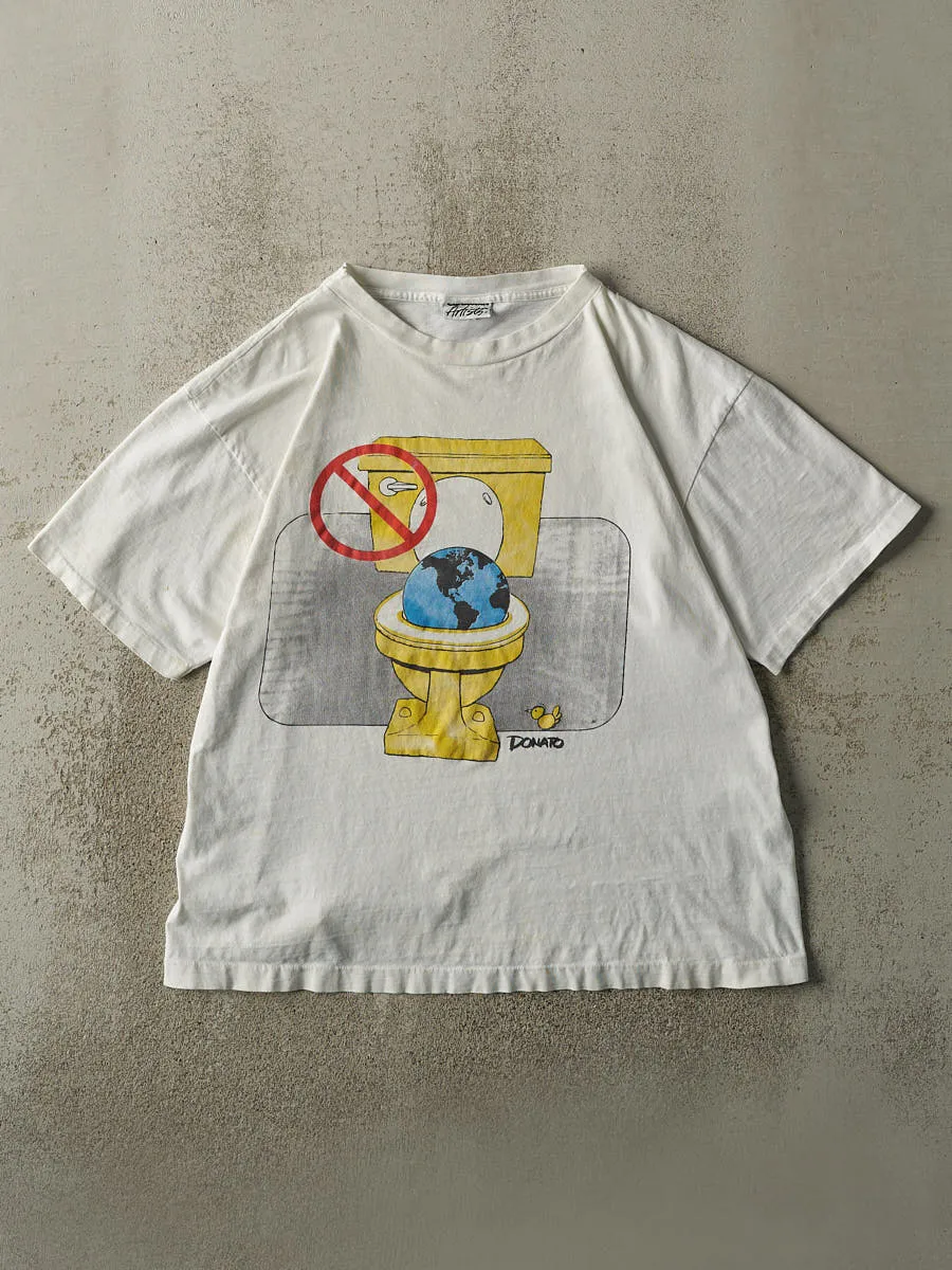 Vintage 80s White Earth Day Single Stitch Tee (M/L) sold by Rebalance Vintage