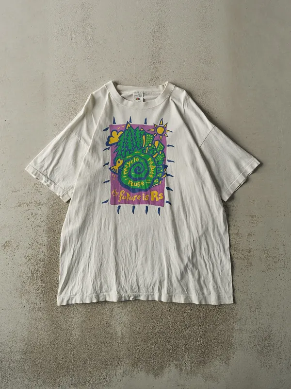 Vintage 90s White Reduce, Reuse, Recycle "The Future is R's" Tee (L/XL) sold by Rebalance Vintage