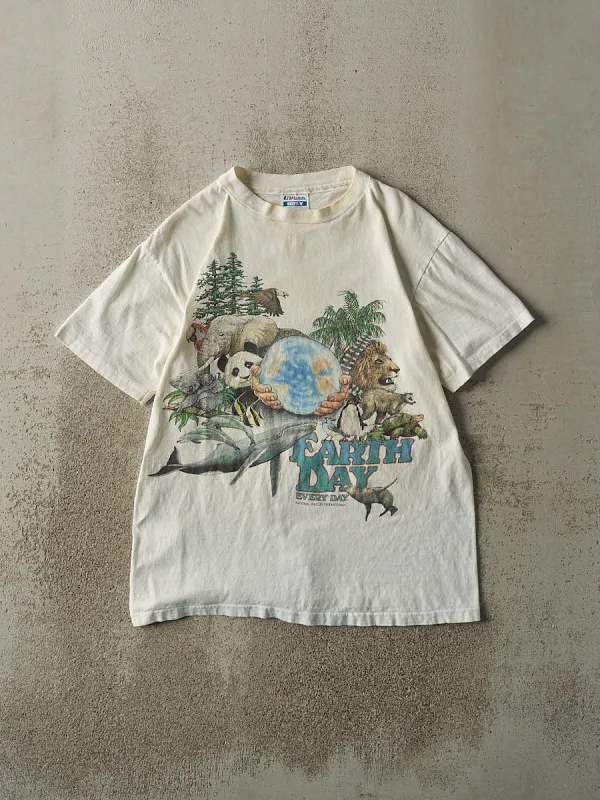 Vintage 90s White Earth Day Single Stitch Tee (S/M) sold by Rebalance Vintage