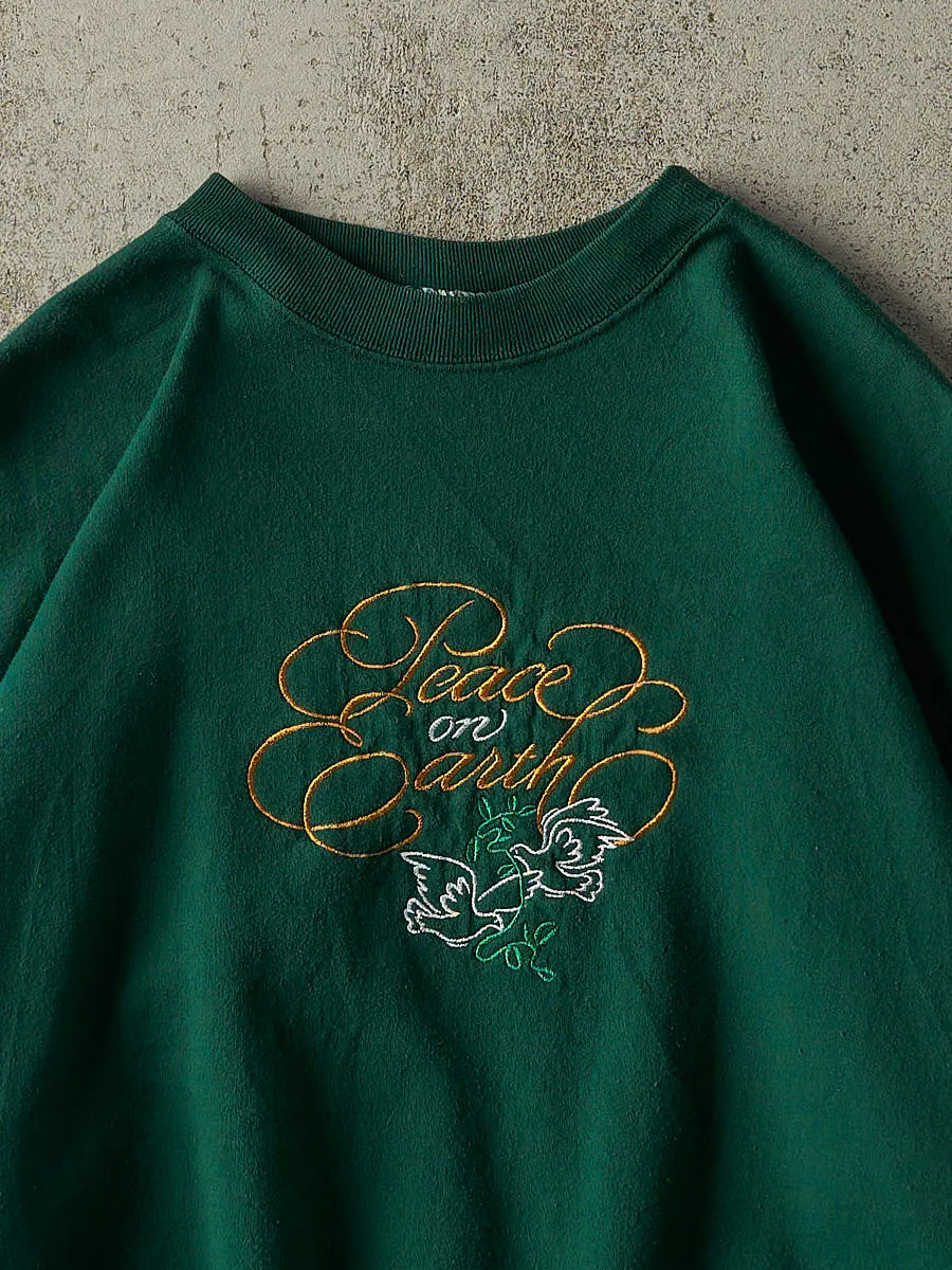 Vintage 90s Green Peace on Earth Embroidered Crewneck (XL) sold by Rebalance Vintage product image thumbnail 2