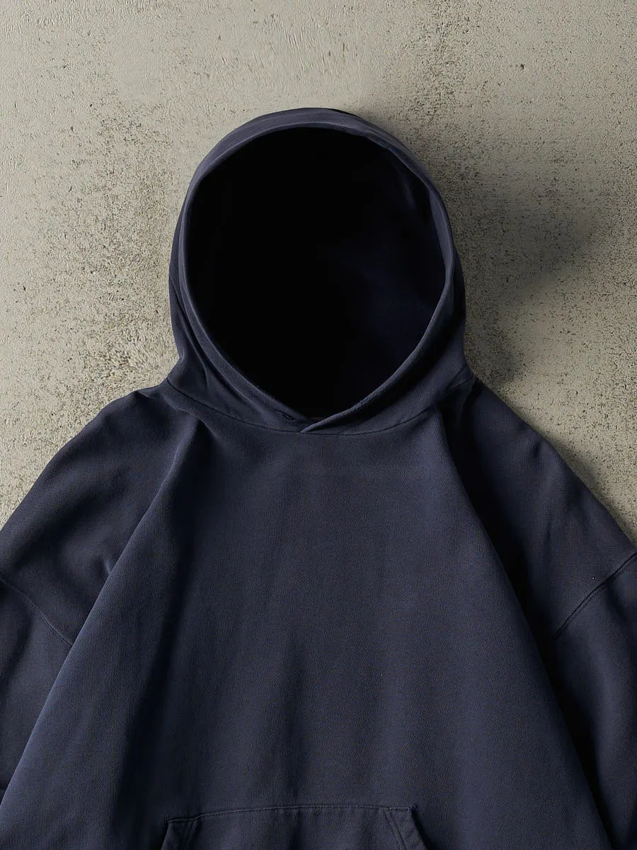 Vintage Y2K Navy Blue Russell Athletic Blank Boxy Hoodie (L) sold by Rebalance Vintage product image thumbnail 2