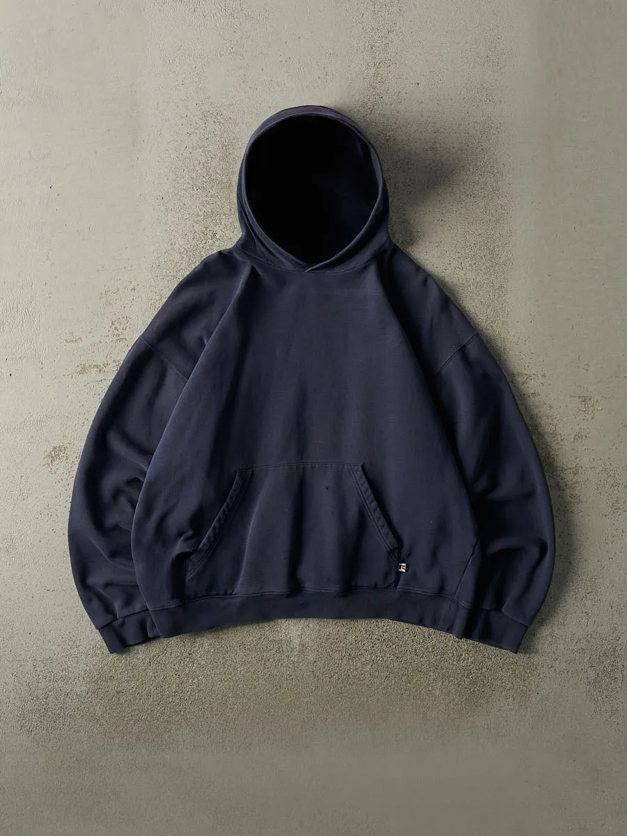 Vintage Y2K Navy Blue Russell Athletic Blank Boxy Hoodie (L) sold by Rebalance Vintage