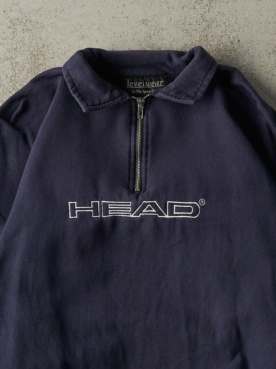 Vintage Y2K Navy Blue Head Quarter Zip Crewneck (XL/XXL) sold by Rebalance Vintage product image thumbnail 2
