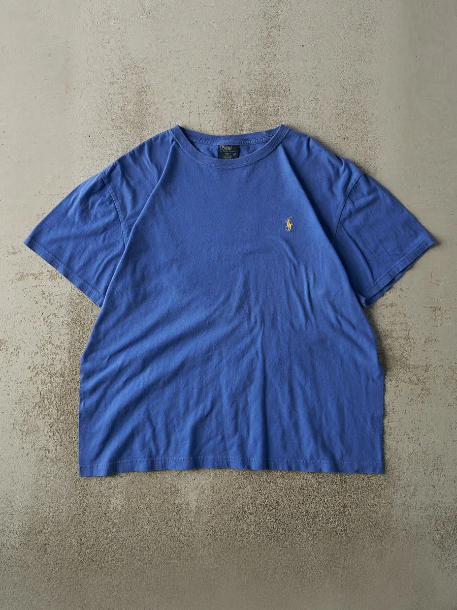 Vintage Y2K Blue Polo Ralph Lauren Embroidered Logo Tee (L) sold by Rebalance Vintage