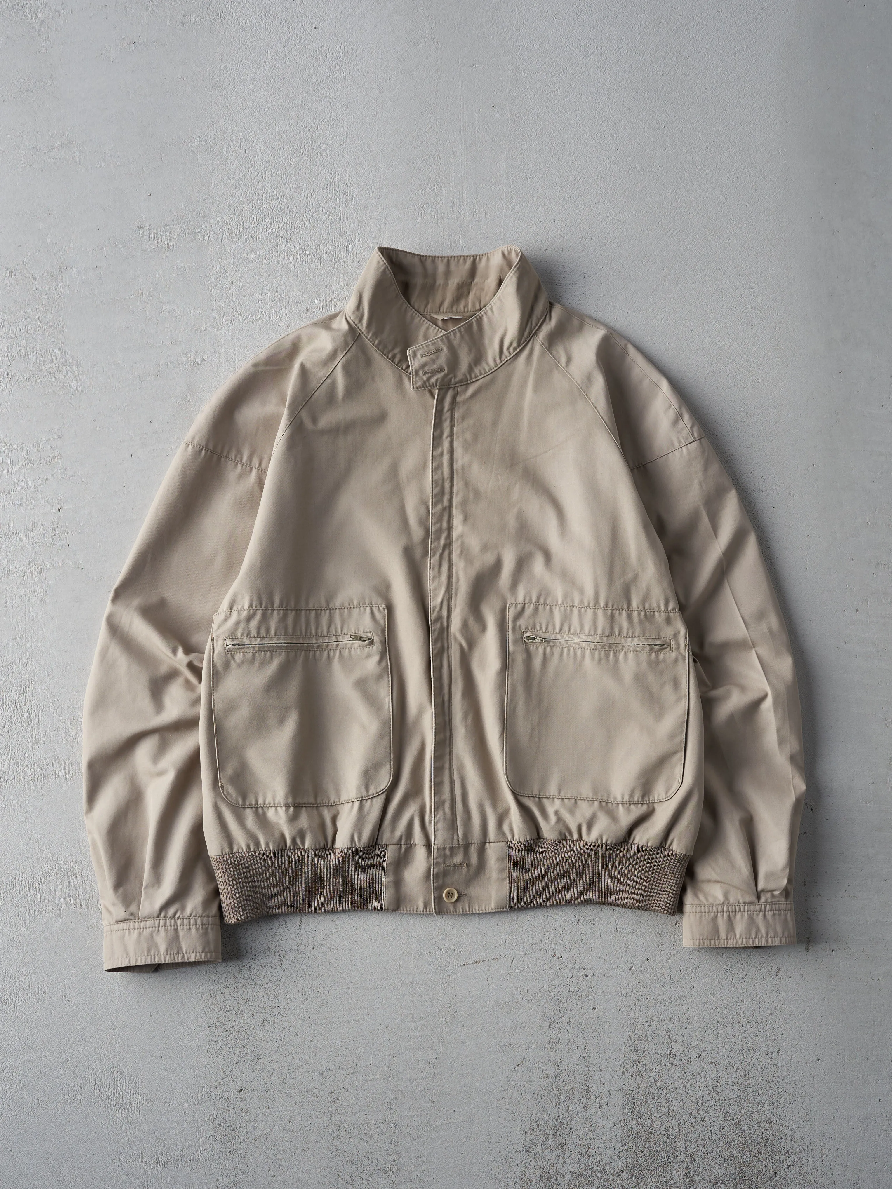 Vintage 80s Beige Bomber Jacket (L) sold by Rebalance Vintage