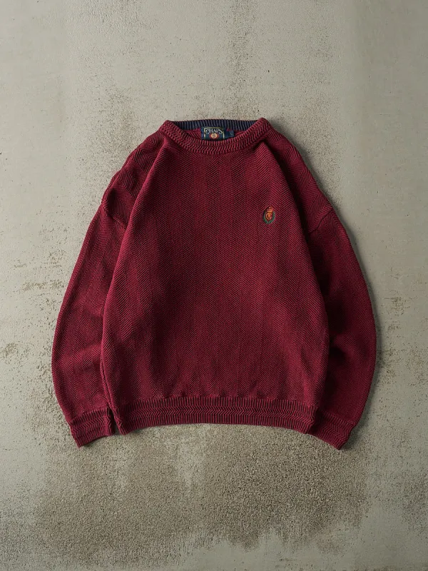 Vintage 90s Burgundy Chaps Ralph Lauren Herringbone Knit Pullover (M/L) sold by Rebalance Vintage