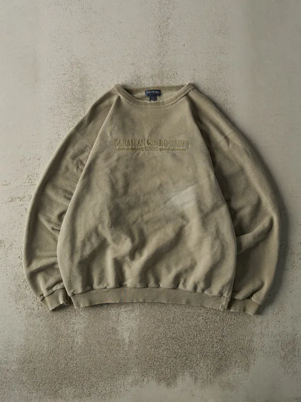 Vintage 90s Beige Canadian Rockies Embroidered Crewneck (L) sold by Rebalance Vintage