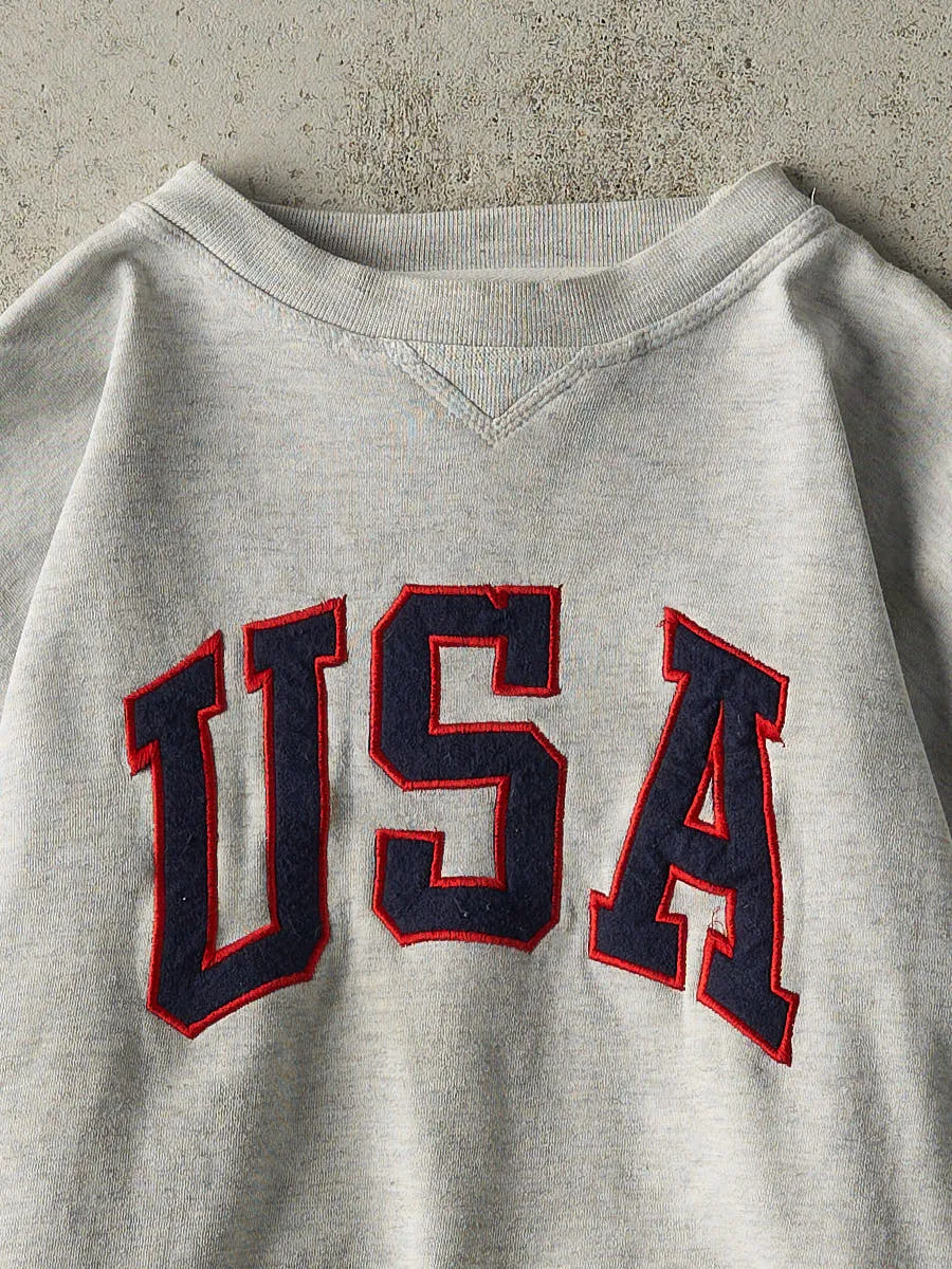 Vintage 90s Heather Grey USA Embroidered Crewneck (L/XL) sold by Rebalance Vintage product image thumbnail 2