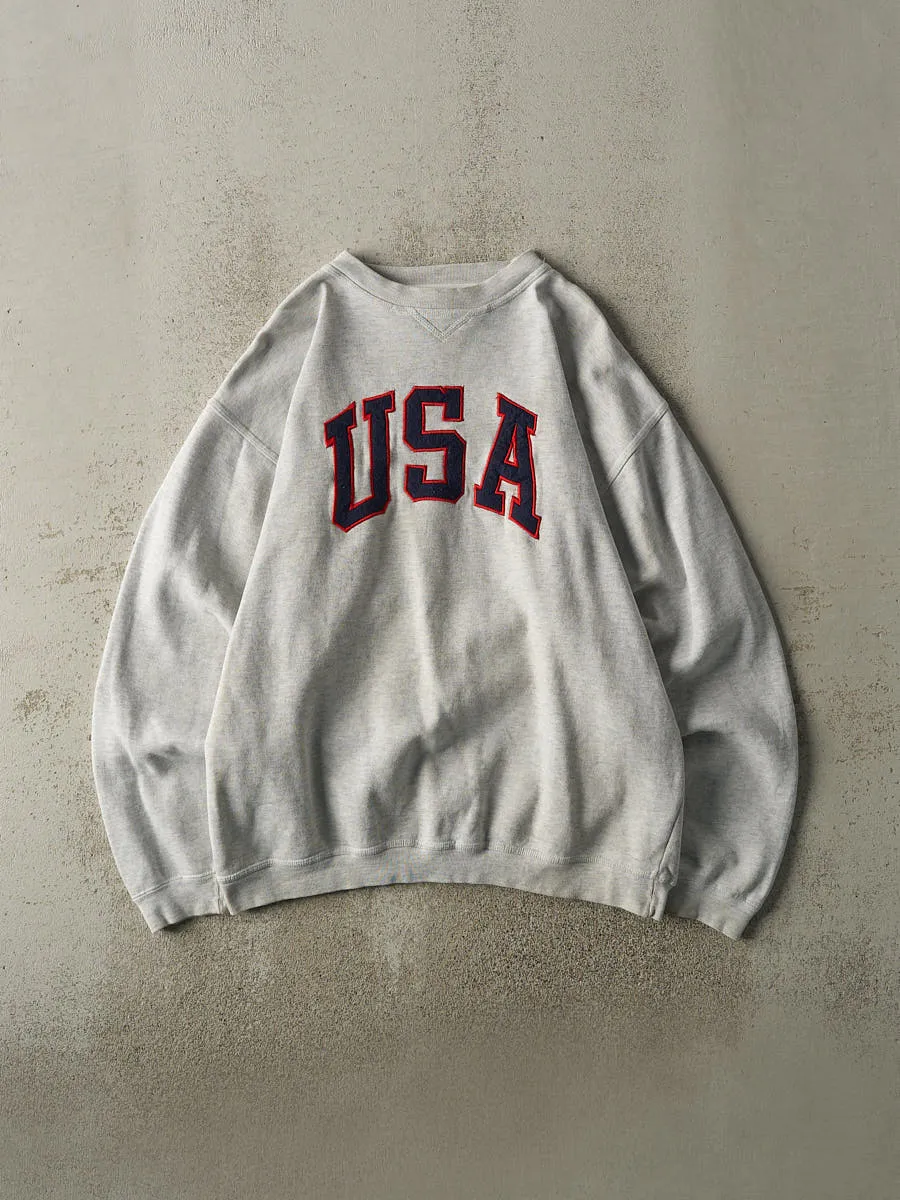 Vintage 90s Heather Grey USA Embroidered Crewneck (L/XL) sold by Rebalance Vintage
