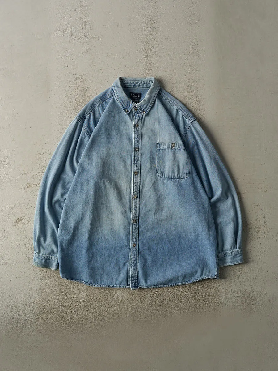 Vintage Y2K Mid Wash Denim Button Up (XXL) sold by Rebalance Vintage