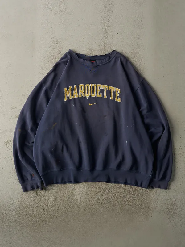 Vintage Y2K Navy Blue Marquette Nike Embroidered Boxy Crewneck (XXL/XXXL) sold by Rebalance Vintage