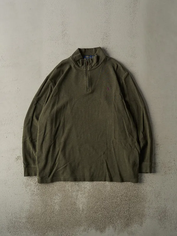 Vintage Y2K Green Polo Embroidered Quarter Zip Pullover (XXL/XXXL) sold by Rebalance Vintage