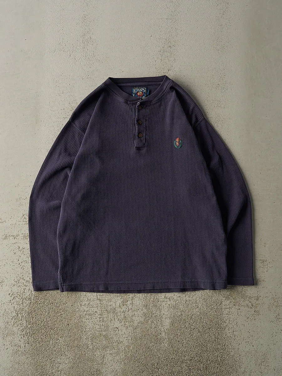 Vintage 90s Navy Blue Chaps Logo Quarter Button Textured Long Sleeve (M/L) sold by Rebalance Vintage