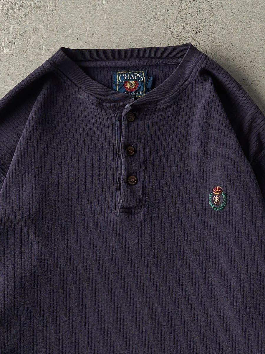 Vintage 90s Navy Blue Chaps Logo Quarter Button Textured Long Sleeve (M/L) sold by Rebalance Vintage product image thumbnail 2