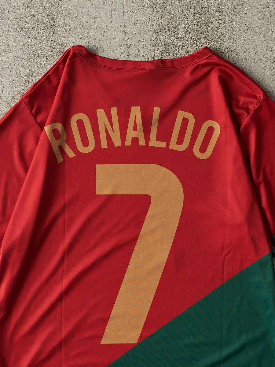 Vintage Y2K Red & Green Portugal #7 Cristiano Ronaldo Soccer Jersey (S/M) sold by Rebalance Vintage product image thumbnail 4