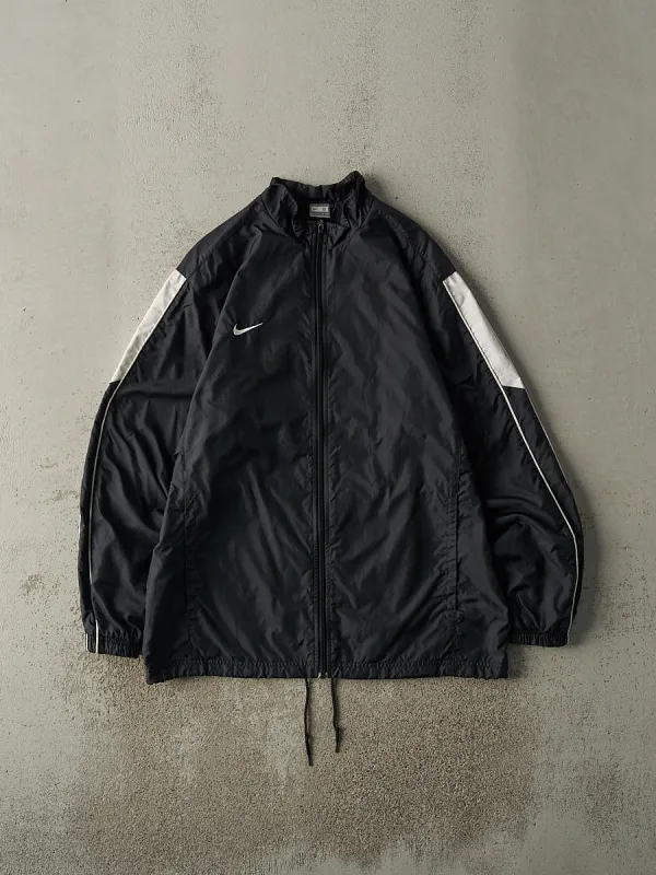 80s-90s black×reflector nylon jacket Y2K Vintage 90's TRACK Jacket XL Black Yellow Stripe Full Zip