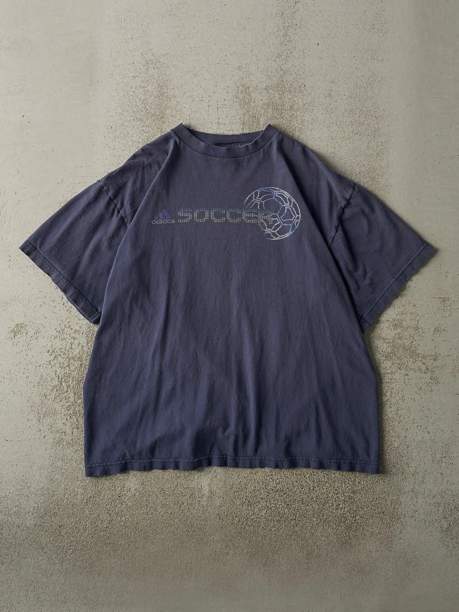 Vintage 90s Navy Blue Adidas Soccer Tee (L) sold by Rebalance Vintage