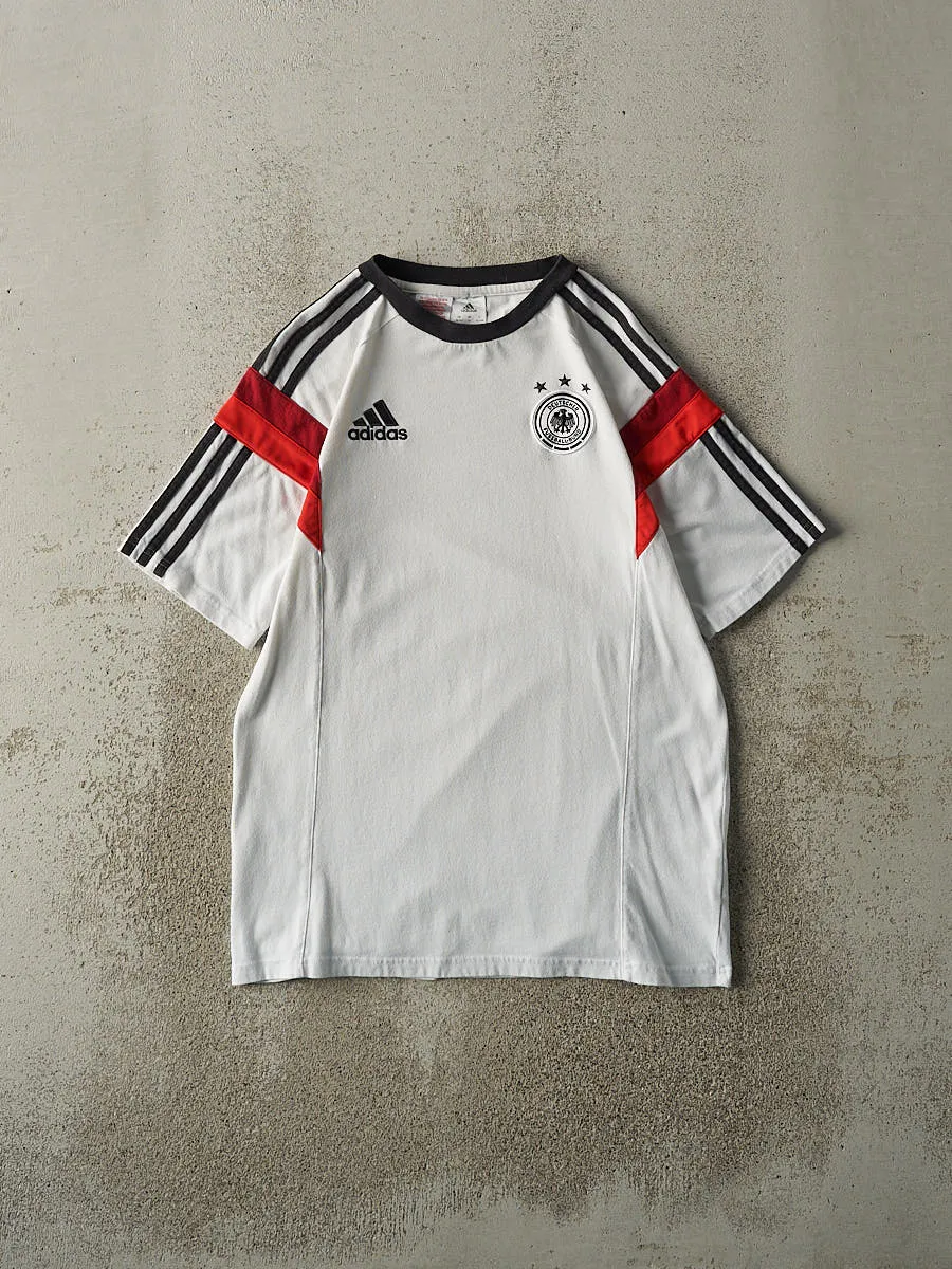 Vintage Y2K White Germany Adidas Soccer Jersey Style Tee (S/M) sold by Rebalance Vintage