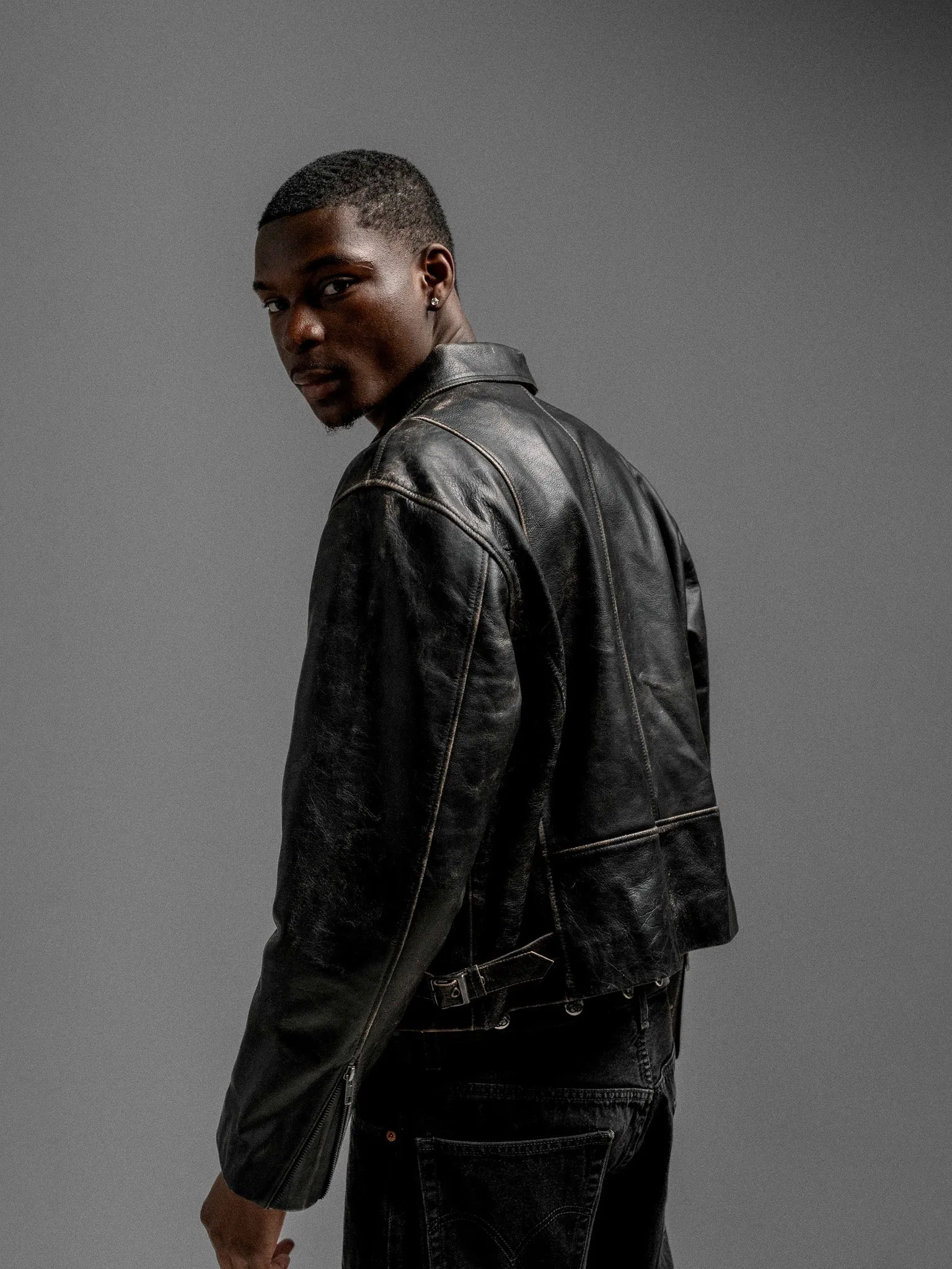 Everyday Boxy Leather Jacket - Jet Black sold by Rebalance Vintage product image thumbnail 5