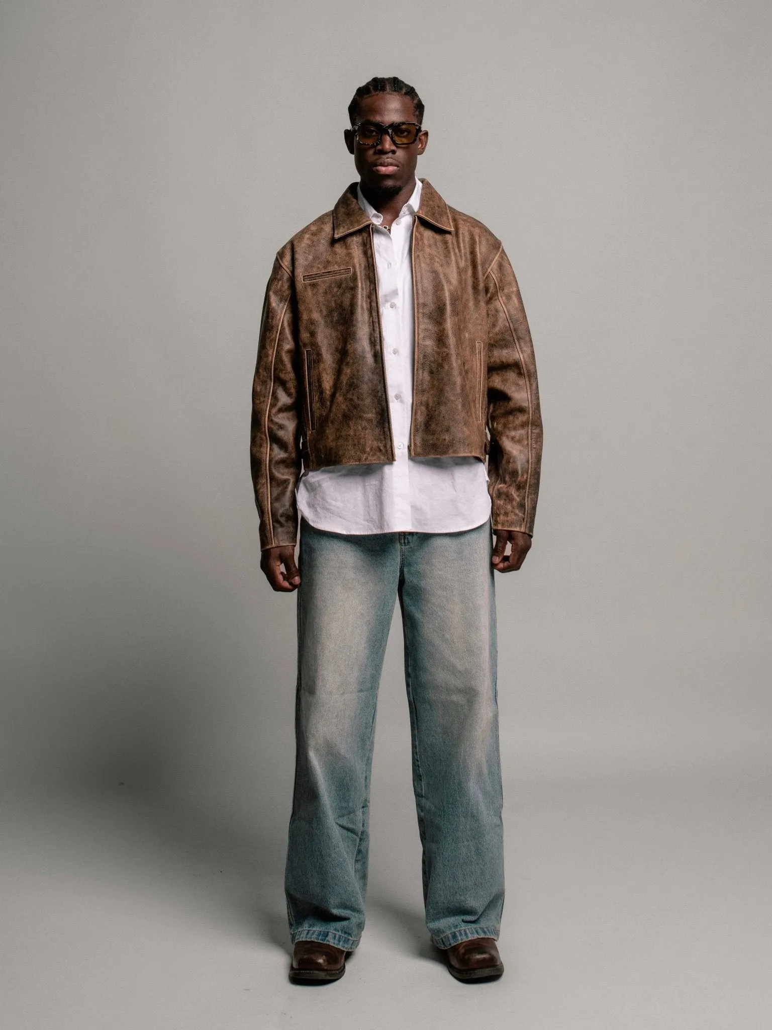 Everyday Boxy Leather Jacket - Brown sold by Rebalance Vintage product image thumbnail 2